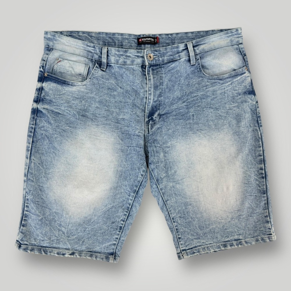 Southpole Shorts‎ Mens 40 Blue Denim Bermuda Slim Stretch 12 Inseam Light Wash
